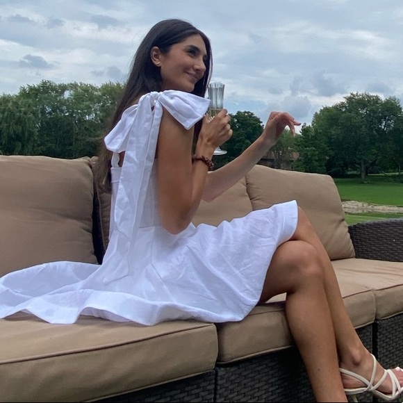 Dissh Dresses & Skirts - Dissh Aisle White Linen Bow Mini Dress - bridal